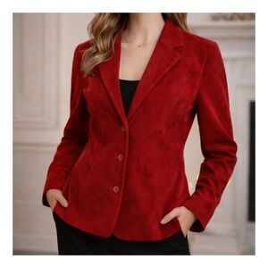 90s Vintage Red Velvet Blazer 9 / 10 USA Made Retro Jacket Vamp Evening Classic